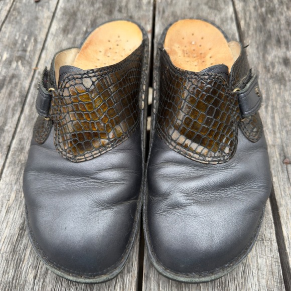 Finn Comfort Germany Aussee Leather Clogs Womens EU 40/ US 9.5 Black Brown Print - Picture 6 of 7